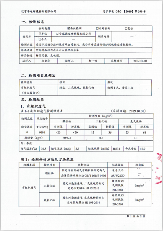 鍋爐除塵檢測報告